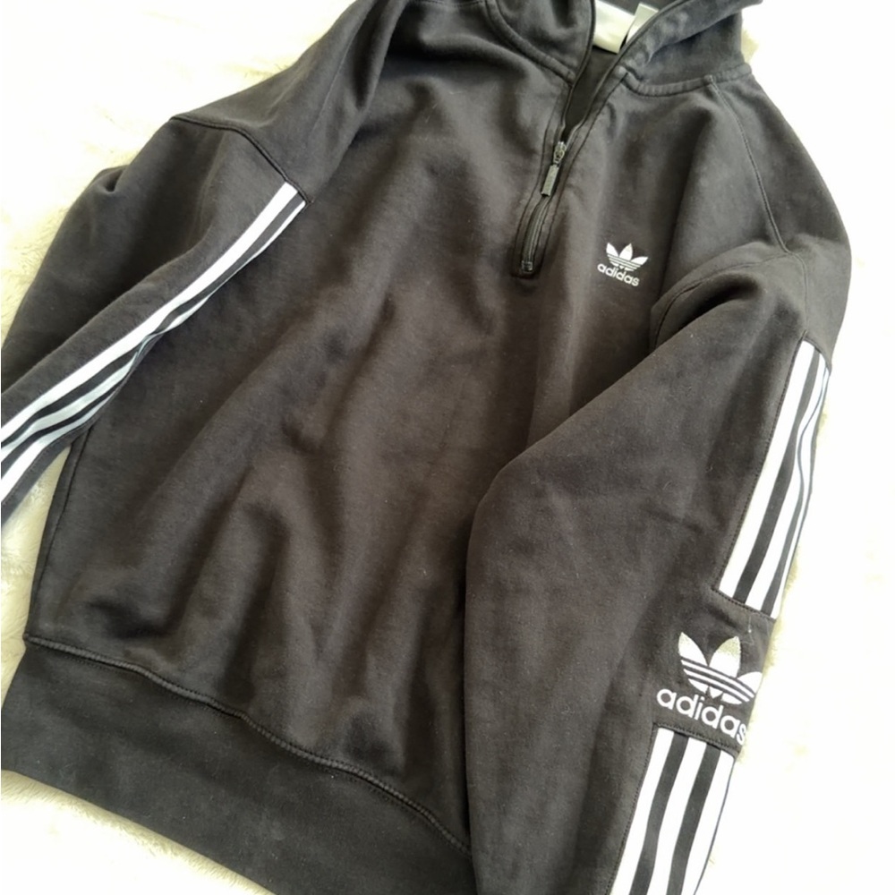 Adidas Black Half-Zip Sweatshirt with White Stripes